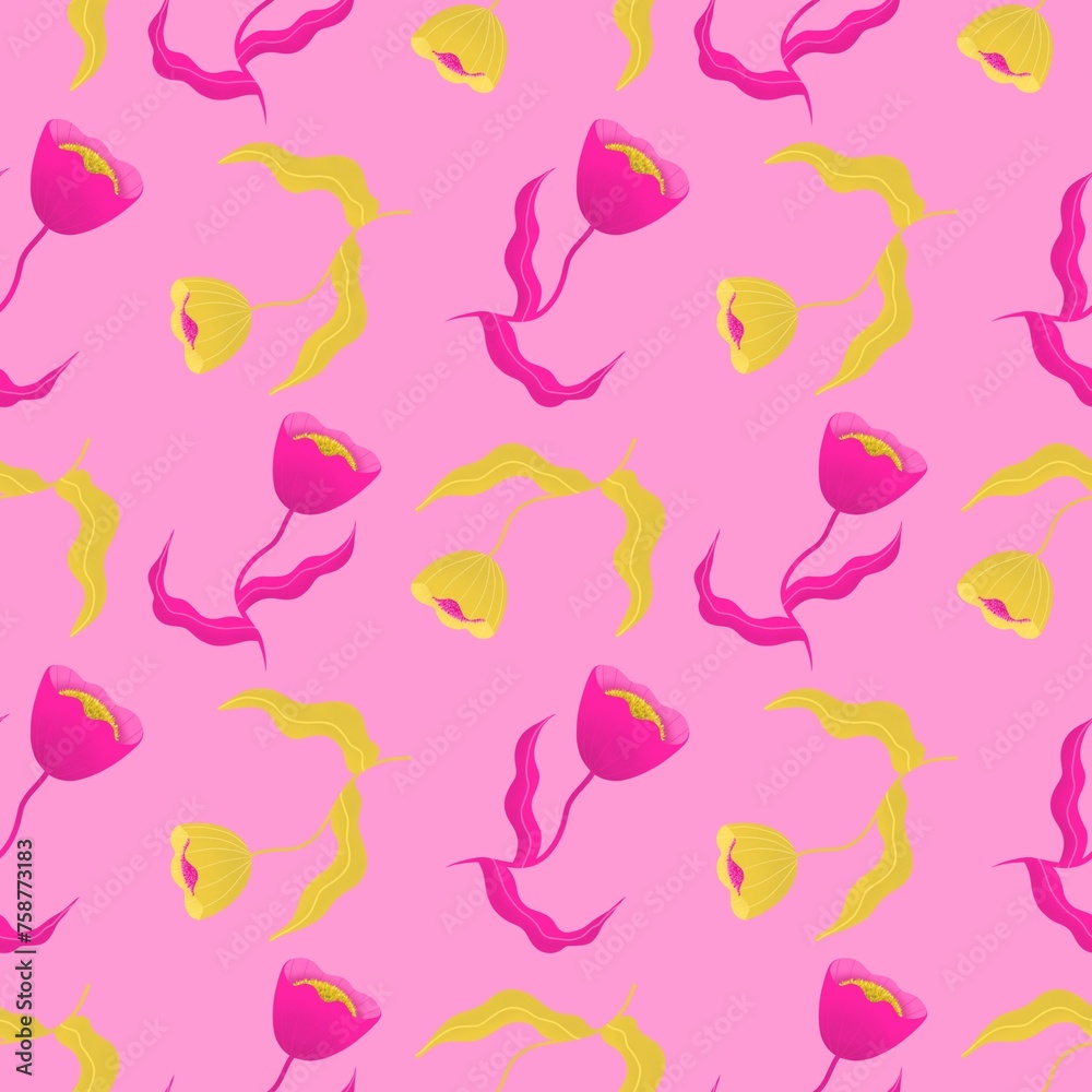 Seamless pattern modern abstract flowers pink Seamless pattern modern abstract flowers pink