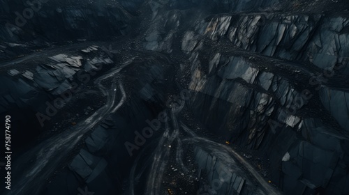 Generative AI top view, coal quarry aerial