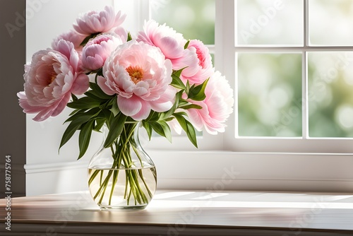 pink and white peonies flowers © RORON