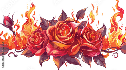 Burning love vector. love roses and fire flat vector #758776156