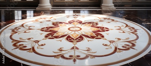 Marble Inlay Floor Design with Rounded Floral Pattern