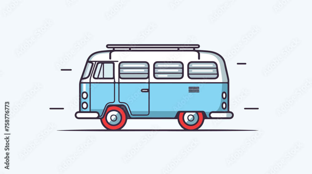 Camper van line outline icon flat vector