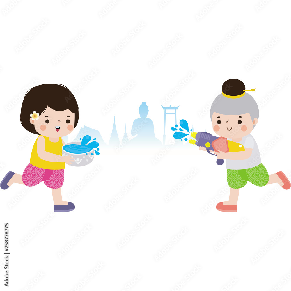 Songkran festival kids thai Traditional enjoy splashing water Thailand New Year Day travel Thailand concept. Translation Songkran Songkran festival kids thai Traditional enjoy splashing water Thailand New Year Day travel Thailand concept. Translation Songkran