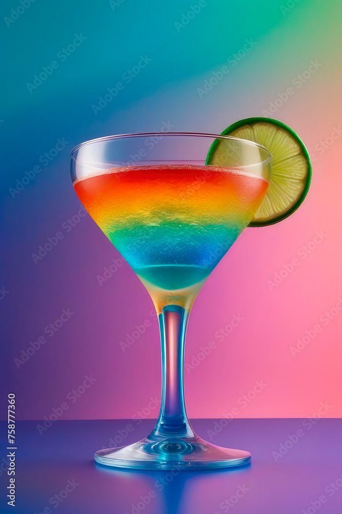 Mesmerizing iridescent cocktail. Summer cocktails with dynamic lighting.
