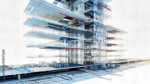 Digital Technology in Architectural Construction, Modern Building Design and Structural Engineering Concept