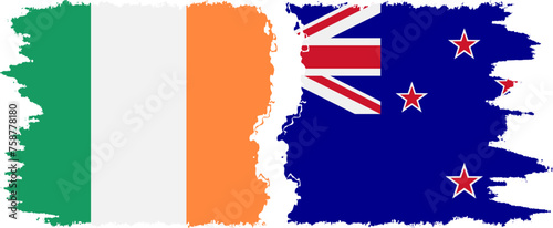 New Zealand and Ireland grunge flags connection vector