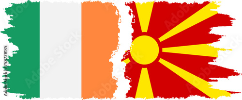 Northern Macedonia and Ireland grunge flags connection vector