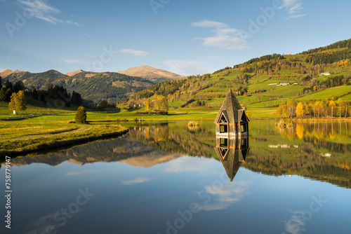 Kirchturm im See bei Rottenbmann, Niedere Tauern, Steiermark, Österreich photo