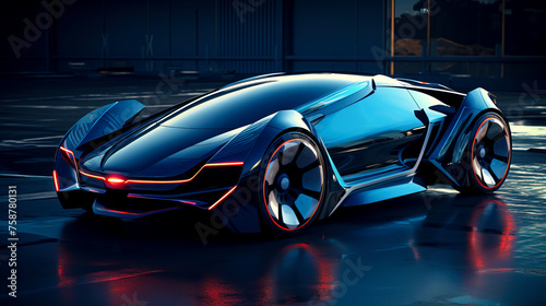 Blue Light Futuristic Electric Car  A Photorealistic Journey into the Future