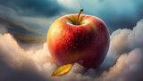 Czerwone jabłko, abstrakcja w chmurach