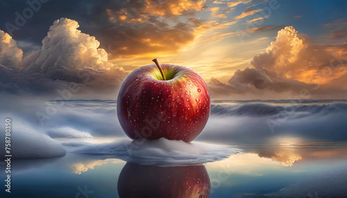 Surrealistyczny krajobraz, czerwone jabłko © Iwona