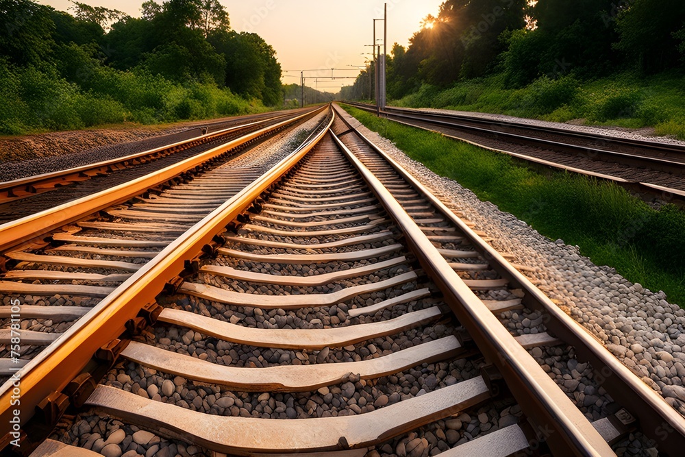 Fototapeta premium railway track in the sunset