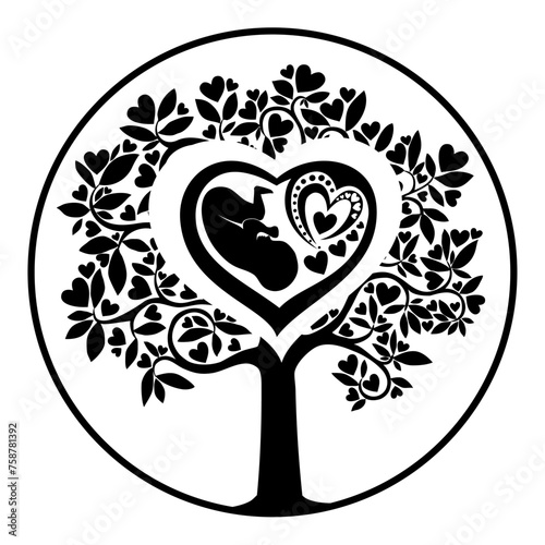Love tree. Human fetus inside the womb. infertility treatment.  Artificial insemination. Design element for pregnancy theme. Maternity, motherhood, baby. Vitamin for pregnant women. Embryo icon. Flat 