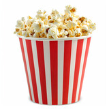 red white paper bucket full of popcorn on isolated on white сreated with Generative Ai