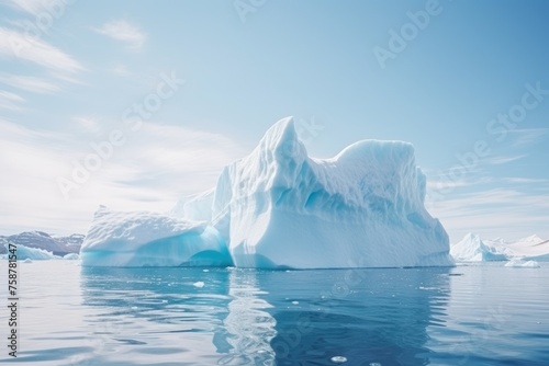 Iceberg melting in a global warming representation, clear blue waters, climate change theme. Melting Iceberg in Global Warming Concept © Oksana