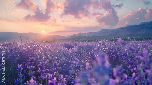 panoramic lavender field summer morning blur background. Lavender spring background. floral background. shallow depth of field