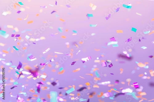 colorful foil confetti flying on a pastel purple background, very festive part vibes, new year