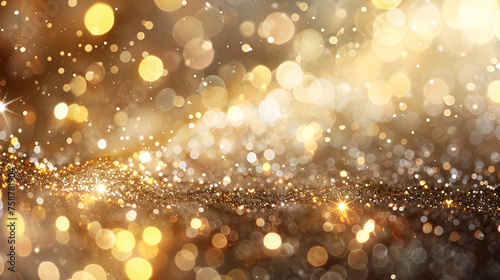 light beige blurred background with bokeh lights. Abstract white and gold background for wedding