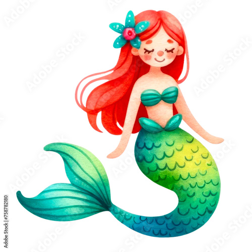 Colorful Mermaid-Themed Clipart, A vibrant collection of mermaid with additional charming underwater elements, perfect for creative projects, Rainbow Mermaid, mermaid watercolor