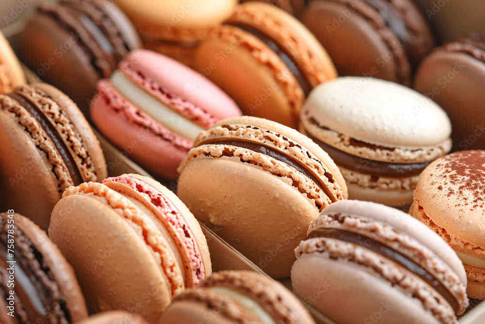 Fototapeta premium A box of different Pastel colours macaroons cookies