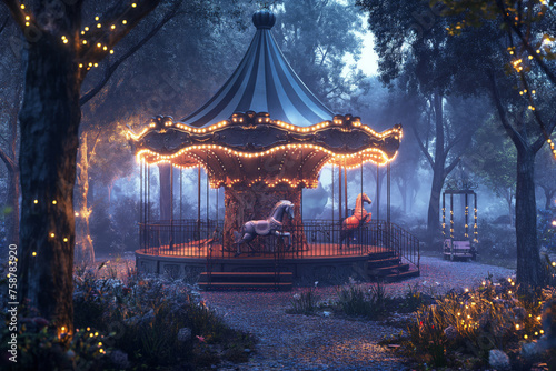 Enchanted forest carousel at twilight photo