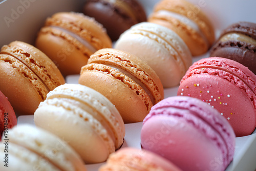 A box of different Pastel colours macaroons cookies