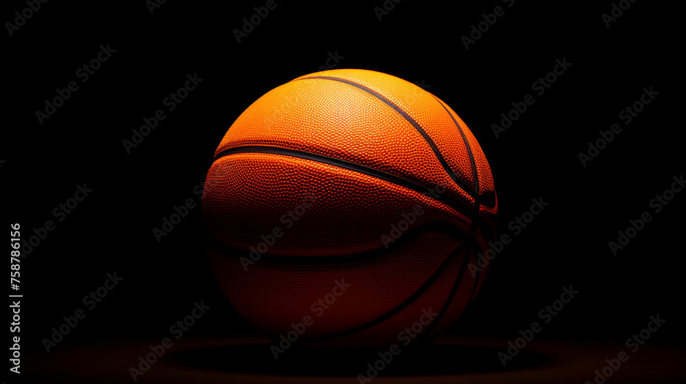An orange basketball on a pitch-black background.