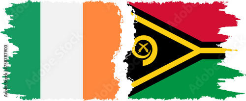 Vanuatu and Ireland grunge flags connection vector