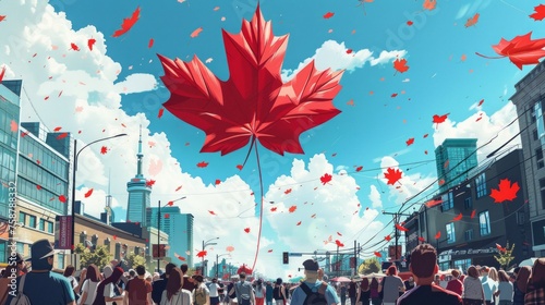 Bright Red Maple Leaf Balloon in Victoria Day Parade