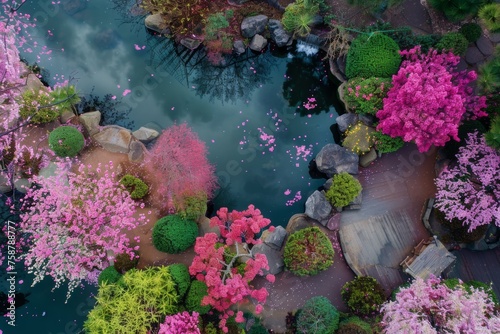 pink japanese blooming garden  spring concept