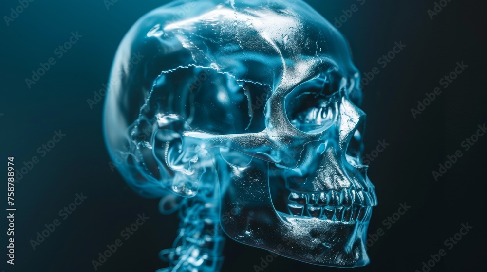 Fototapeta premium 3D hologram human skull showcasing biology and technology integration