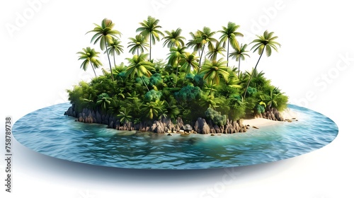 3d render small island isolated white background