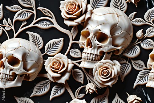 Skulls and flowers. Seamles...