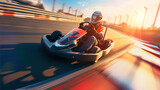 Go karting on the track with motion blur effect. Go karting concept.