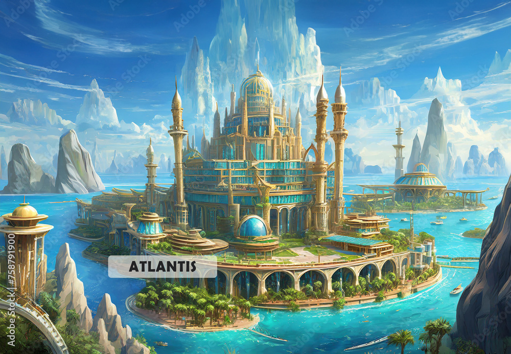beautiful mythical places – Atlantis before doom - obrazy, fototapety, plakaty 