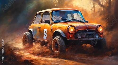 Mini Cooper off-road exploration: AI acrylic canvas art