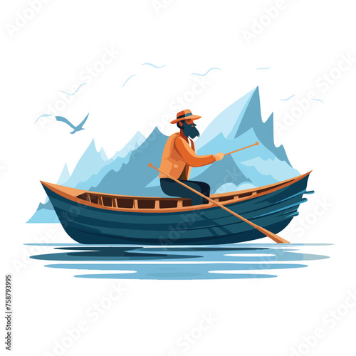 Fisherman on boat icon image vector illustration 