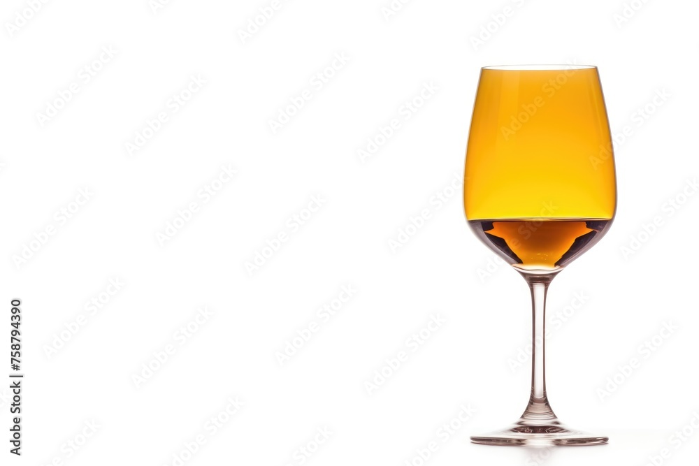 A tall glass of amber wine isolated on a white background, showcasing simplicity and elegance. Sleek Glass of Amber Wine