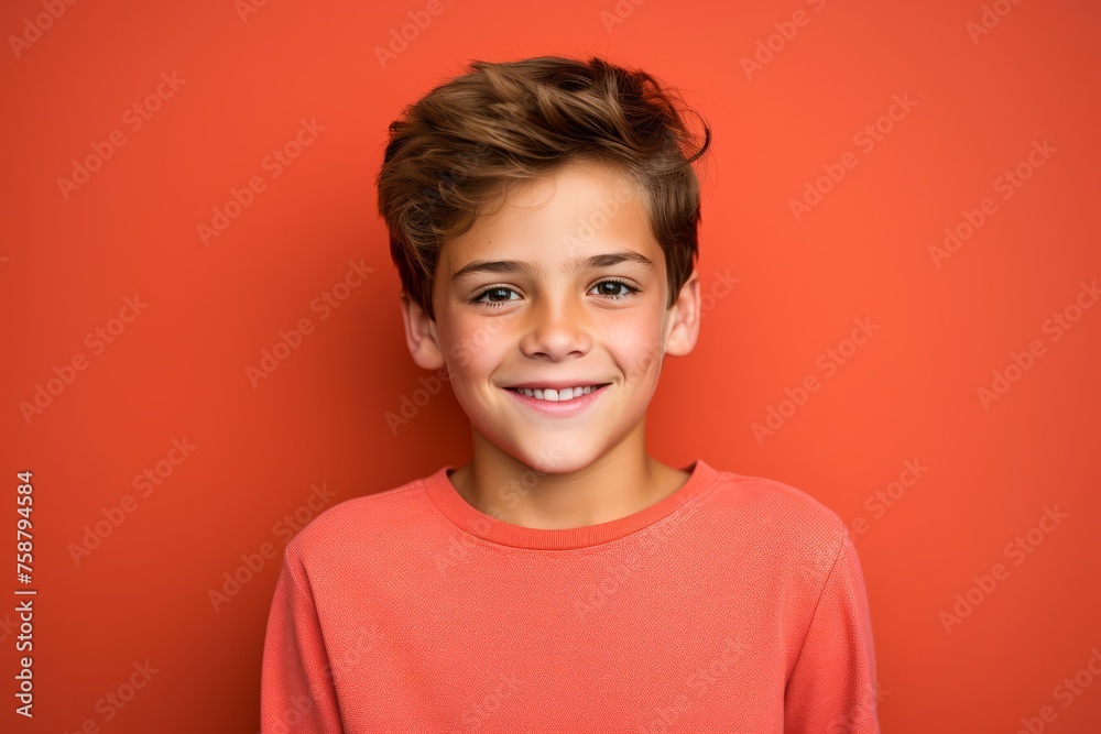 Portrait of a cute little boy smiling on a red background. Portrait of a cute little boy smiling on a red background.