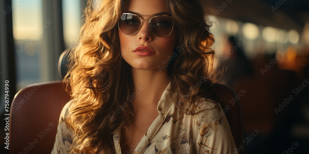 The young lady exudes beauty and style with chic sunglasses and a charming smile.