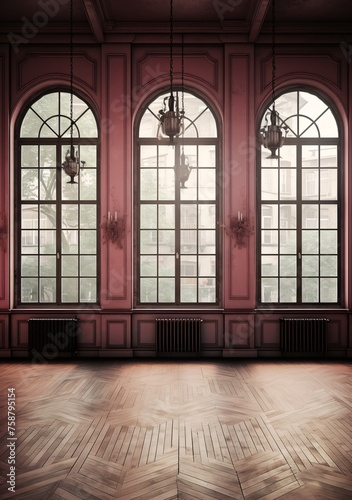 a room with large windows