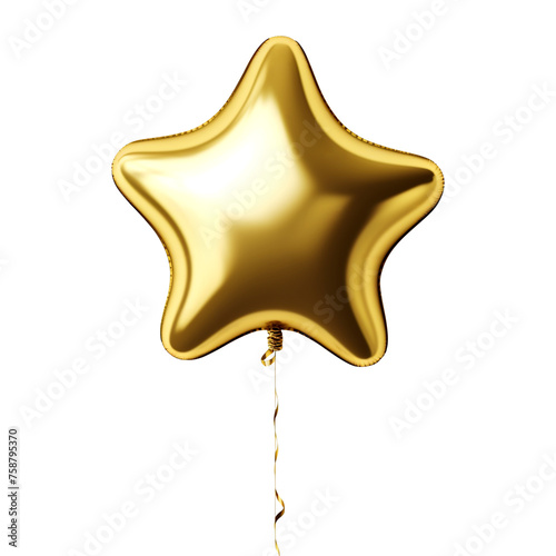 Single big isolated gold star helium balloon for a birthday party and party decoration with white background  Generative AI