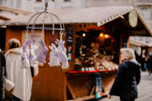 Traditional Easter market with colorful and painted easter eggs in Vienna, Austria