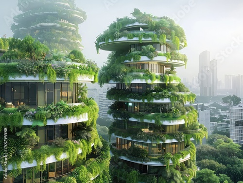 Green Urban Oasis - Sustainable Architecture - Futuristic City - Craft an image that envisions a green urban oasis  featuring sustainable architecture in a futuristic cityscape  with vertical