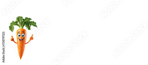 Wallpaper Mural 3D tiny cartoon character of carrot with eyes, arms, legs on white background with copy space. promote healthy kid's eating, nutrition education, children's books, fun mascot to sell vegetables Torontodigital.ca