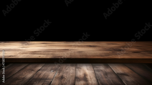 Empty wooden table in front of background