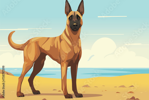 Thoroughbred belgian malinois dog in full length. Dog breed illustration vector.