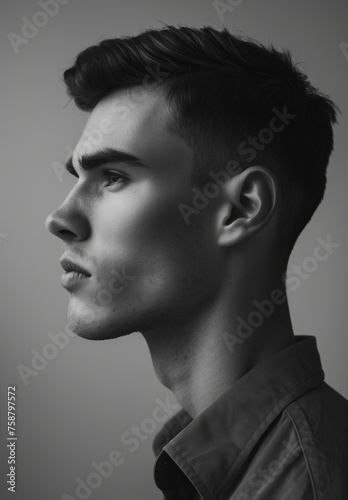 Man in profile, black and white