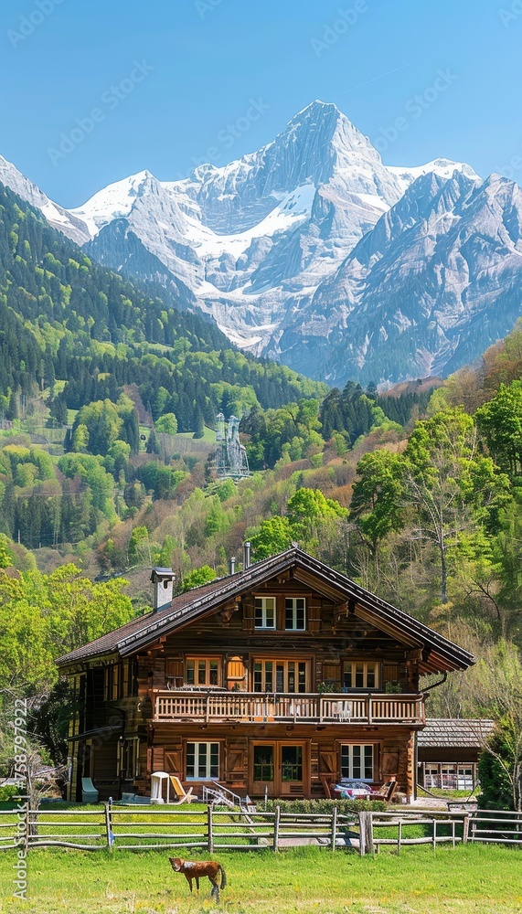 Tranquil swiss alps with lush valleys and meadows, picturesque countryside in serene landscape
