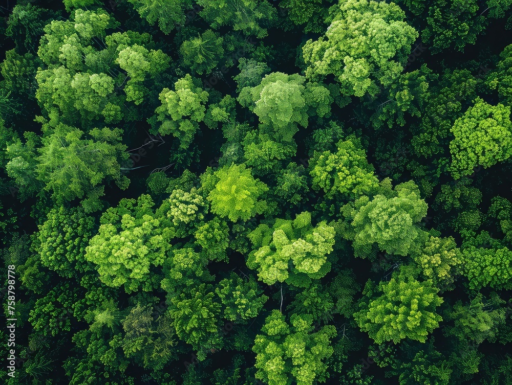 Forest Biodiversity - Emission Reduction - Sustainable Earth - Generate visuals of a forest brimming with biodiversity, where trees and plants thrive in a sustainable environment